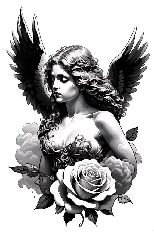 angel roses clouds surrounding