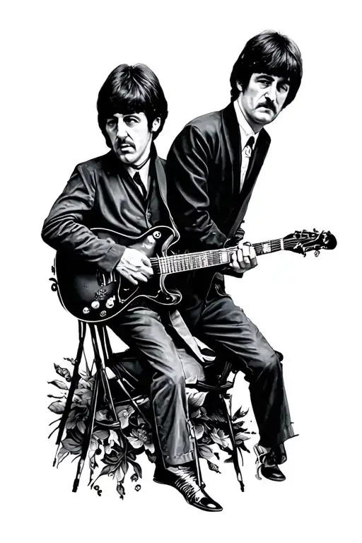 beatles themed sleeve tattoo with psychedelic art style