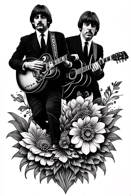 beatles themed sleeve tattoo with psychedelic art style - Variation 2