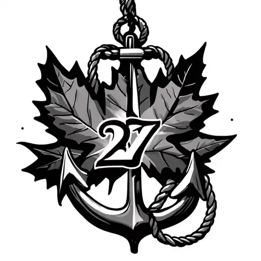 anchor with rope hanging with a compass and maple leaf with the number 27 on it - Variation 2