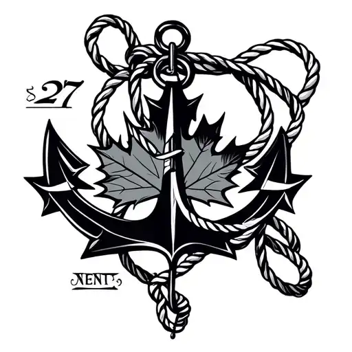anchor with rope hanging with a compass and maple leaf with the number 27  on it  - Variation 2