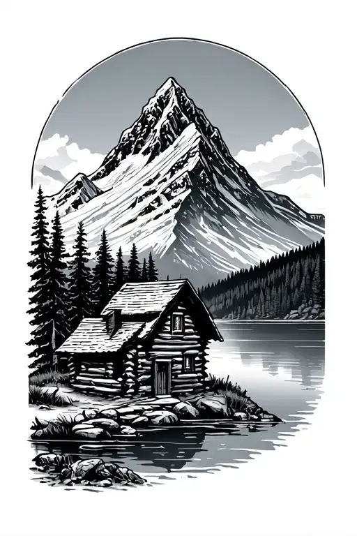 The swedish mountain kebnekaise, with a lake and a log house