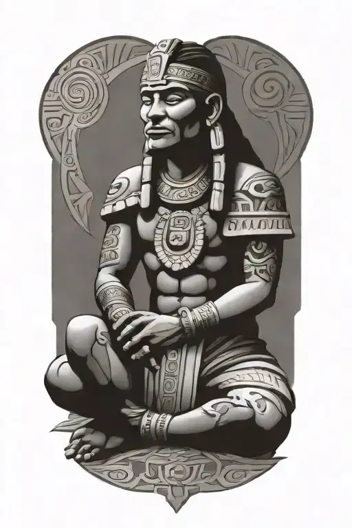 mayan god itzamná sitting cross legged pose holding - Variation 2