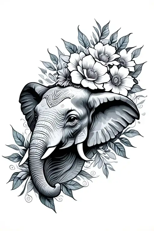 elephant head flowers surrounding Mandal leaves - Variation 2