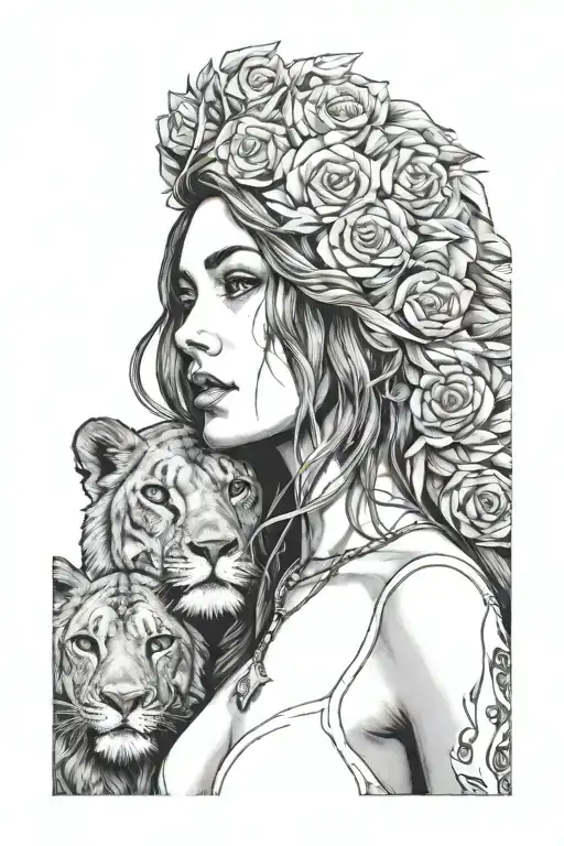girl and lions head faced - Variation 2