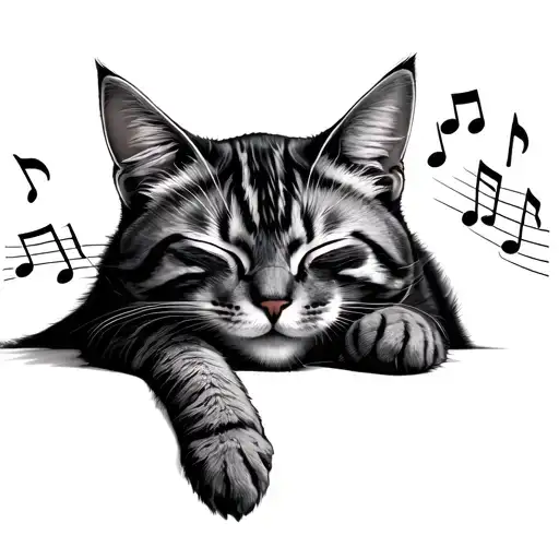 music notes black and gray cat sleeping
