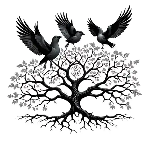 Celtic tree of life with birds and entangled roots - Variation 2
