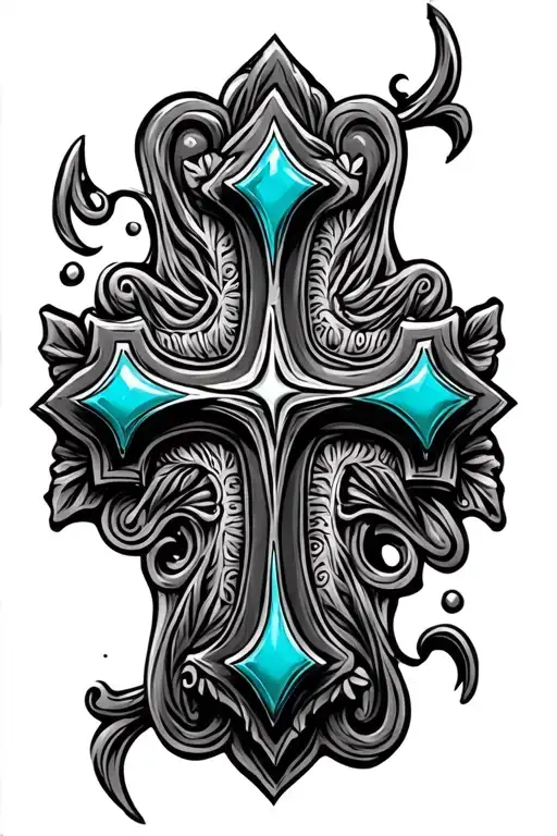 Tooled Leather Cross with turquoise - Variation 2