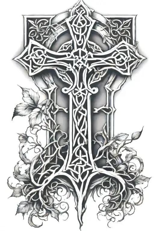 Celtic cross roots growing from bottom half