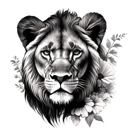 lioness, gerbera, sketch tattoo design