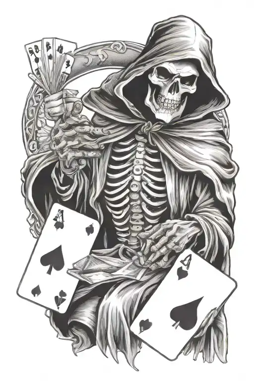 grim reaper playing poker with a winning hand
