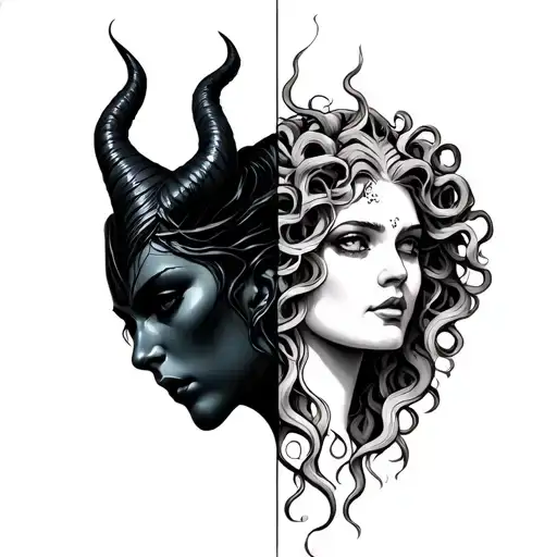 half Maleficent And Half Medusa Head - Variation 4