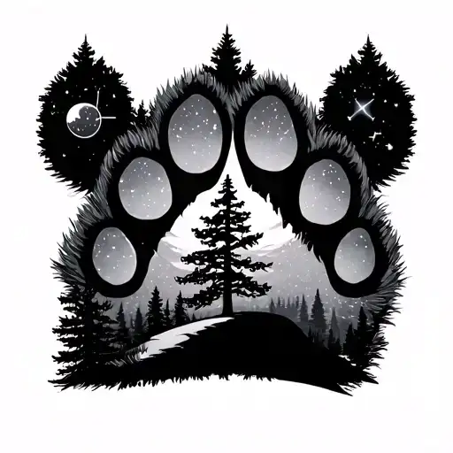 Bear Paw, with a tree half winter half spring, and the ursa minor constellation - Variation 2