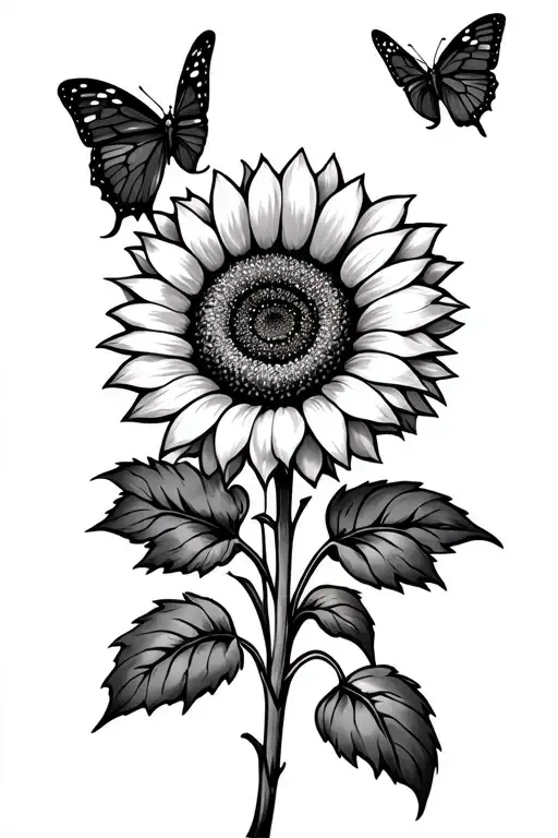 sunflower with butterfly resting - Variation 2