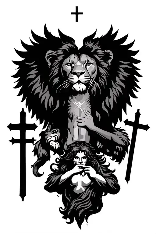 I appreciate Jesus praying at the bottom, close to the crosses, and I like the lion and the clock. I also want the quota