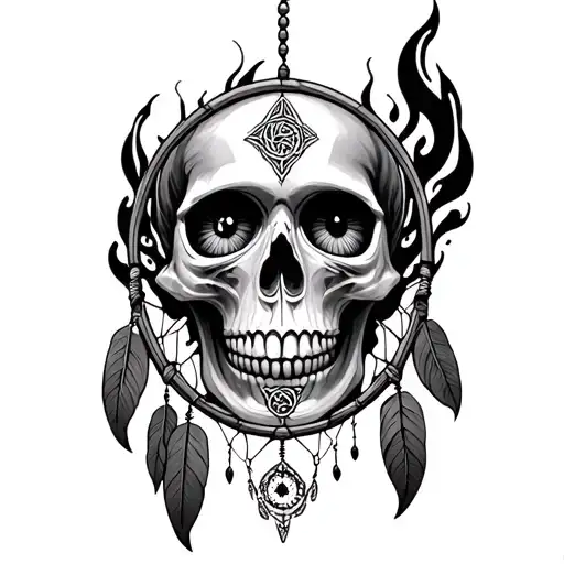 Skull third eye shadows Celtic Irish flame dream catcher 