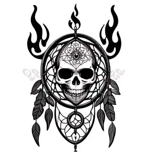 Skull third eye shadows Celtic Irish flame dream catcher  - Variation 2