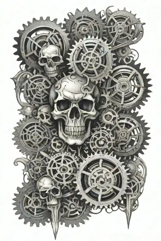 gears and skulls full sleeve tattoo
