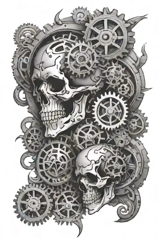 gears and skulls full sleeve tattoo - Variation 2