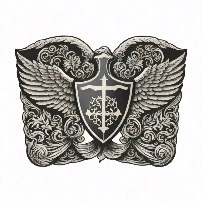 Coat of arms with pair wing of dove and cross and hand of god father on top - Variation 2