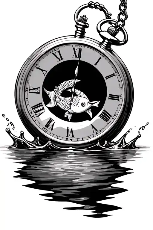 pocket watch surrounded by water with Pisces symbol - Variation 2