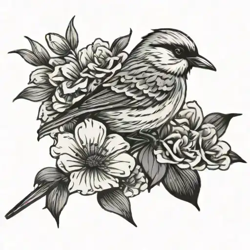 bird on trench flowers wrapped - Variation 2