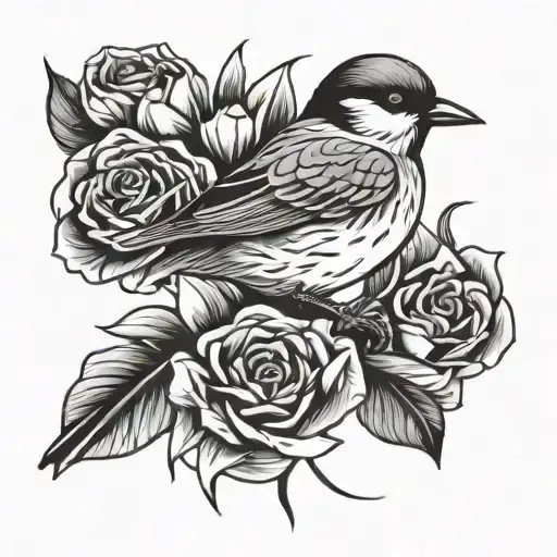 bird on trench flowers wrapped - Variation 4