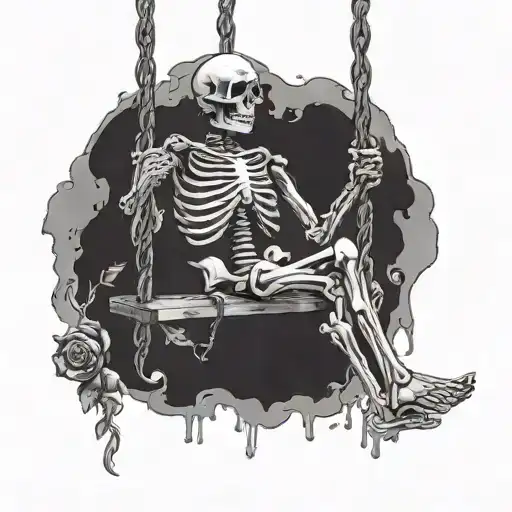 happy skeleton on a swing with a glass of wine in his hand; in renaissance style - Variation 2