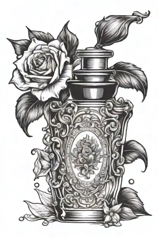 Aqua Tofana, crystal perfume bottle with a pretty label, tattoo lineart