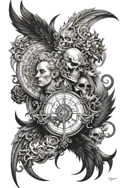 Back piece feauting good vs evil