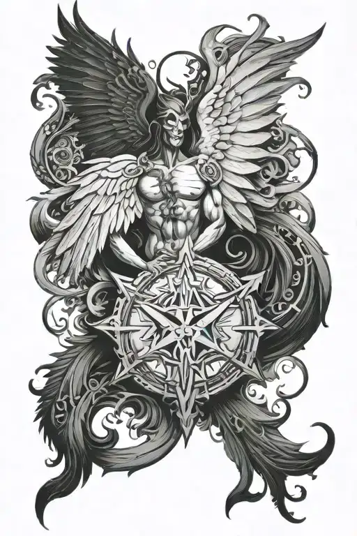 Back piece feauting good vs evil - Variation 2