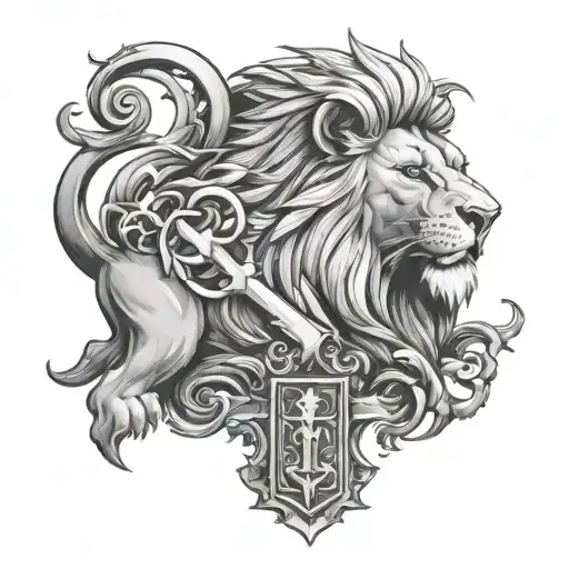 lion and cross tattoo - Variation 2