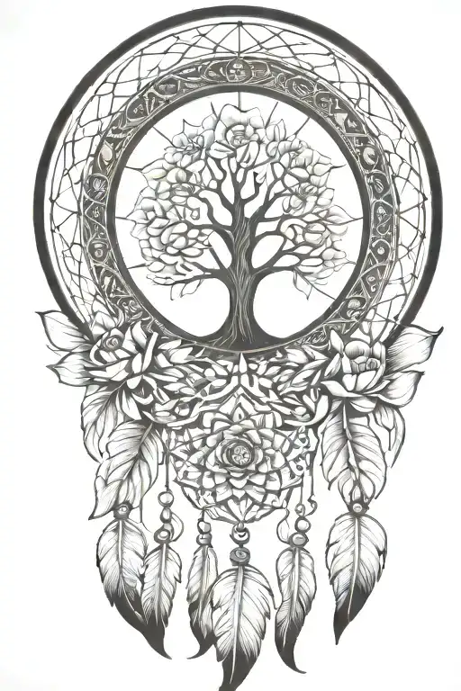 life tree dream catcher lotus flower - Variation 3