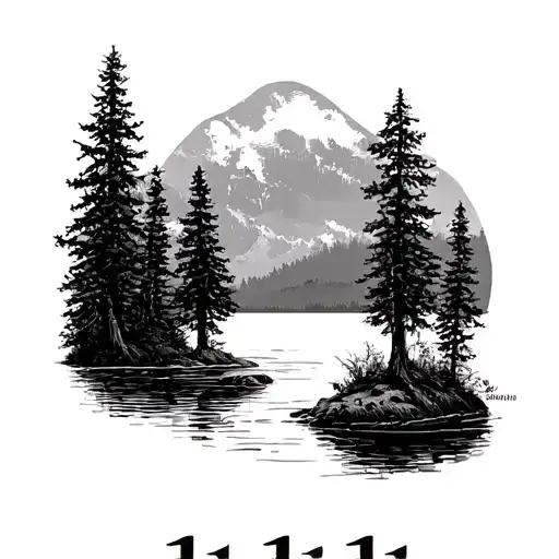 small 1111 numbers with lake on bottom line and trees in background - Variation 2