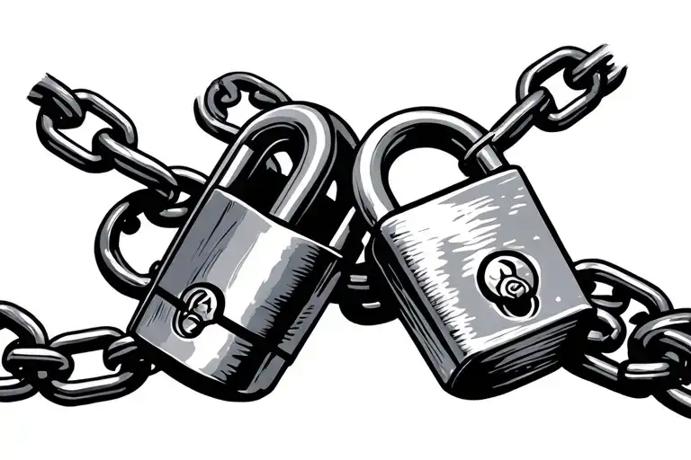 two combinationlocks on a chain forming the shape