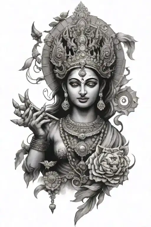 Hindu mythology inspired tattoo focuses on Durga matha on the left forearm - Variation 2