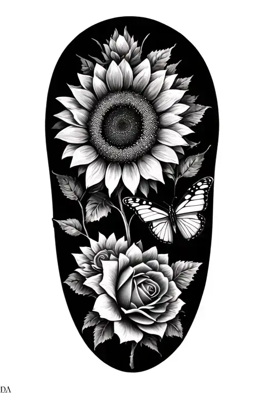 sunflowers and roses butterfly