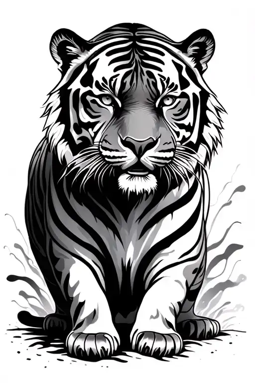 Simple full body Tiger with wavy lines in background - Variation 2