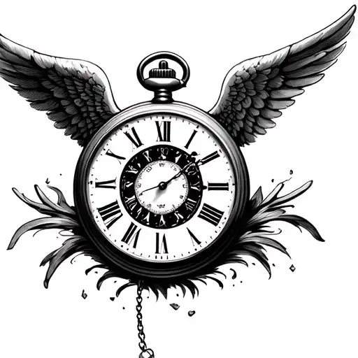 pocket watch, with angel wings, time on quater past 8,
