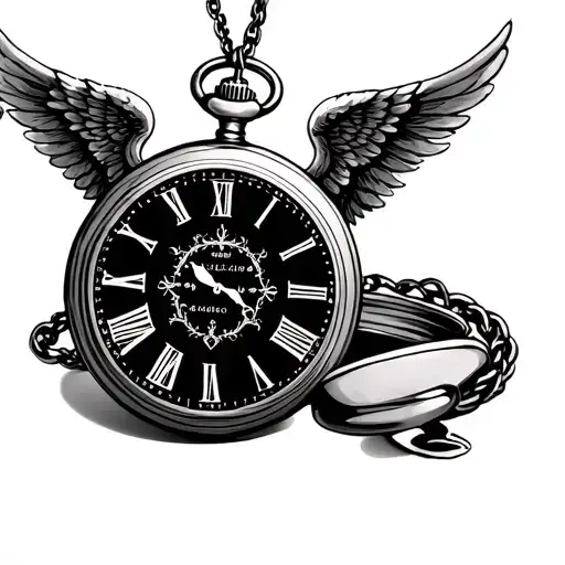 pocket watch, with angel wings, time on quater past 8, - Variation 2