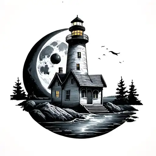 beacon of light house with moon - Variation 2