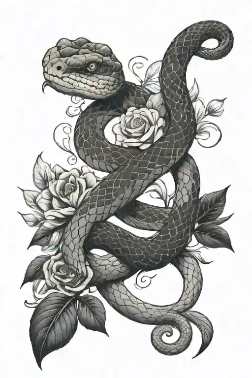 Snake with flowers and leaves intertwined - Variation 2