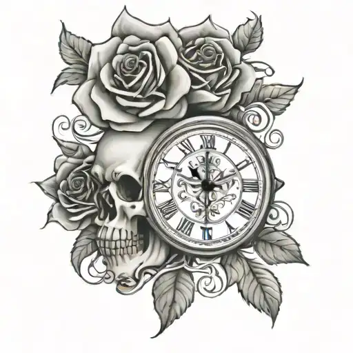 skull, roses and clock face - Variation 1