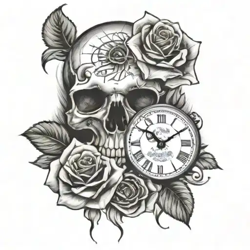 skull, roses and clock face - Variation 2