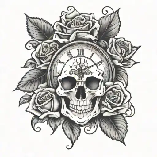 skull, roses and clock face - Variation 3