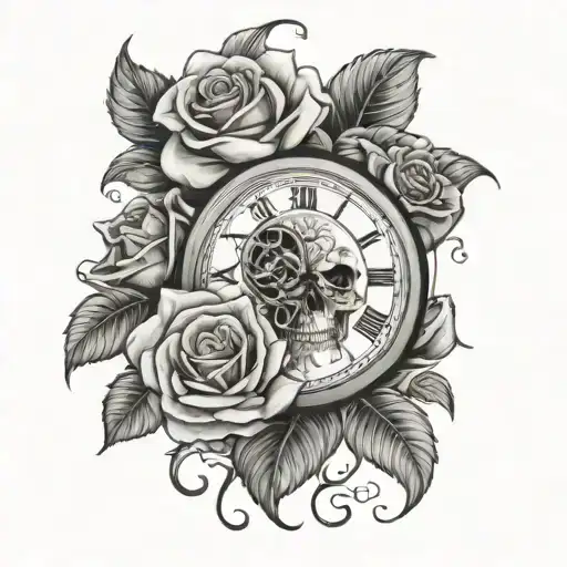 skull, roses and clock face - Variation 4