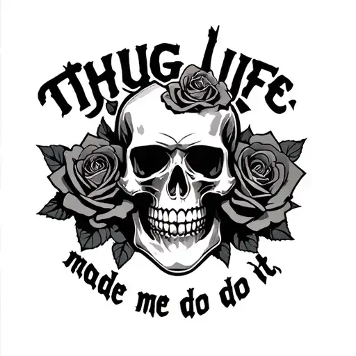 Skull and roses, Thug life made me do it text under it made with comic sans - Variation 2