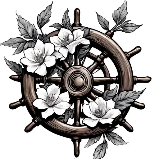 tuberose flowers wrapped around a ship's wheel