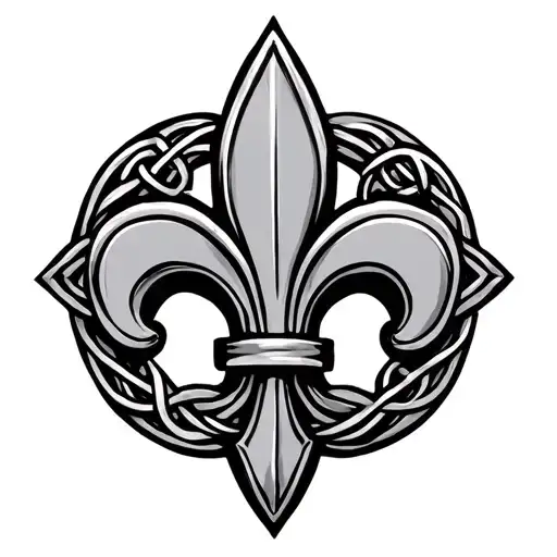 Fleur de Lis with celtic knot background black - Variation 13