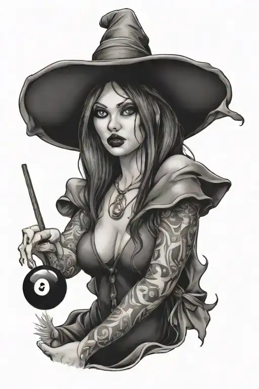 sexy witch playing pool 8 ball